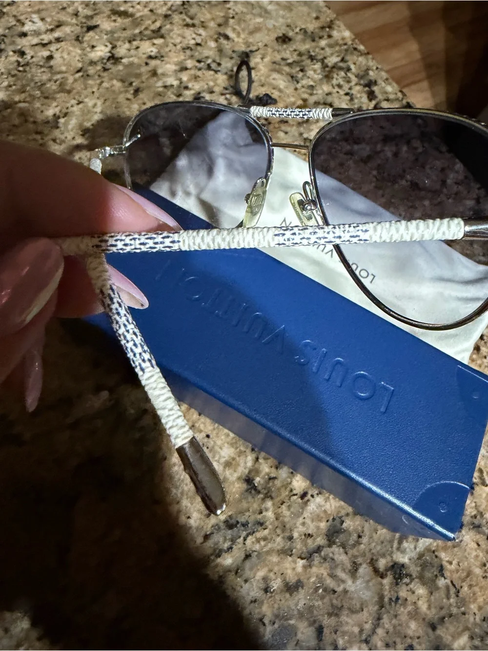 Louis Vuitton Silver Aviator Sunglasses with Dark Blue Lenses - Picture 5 of 7